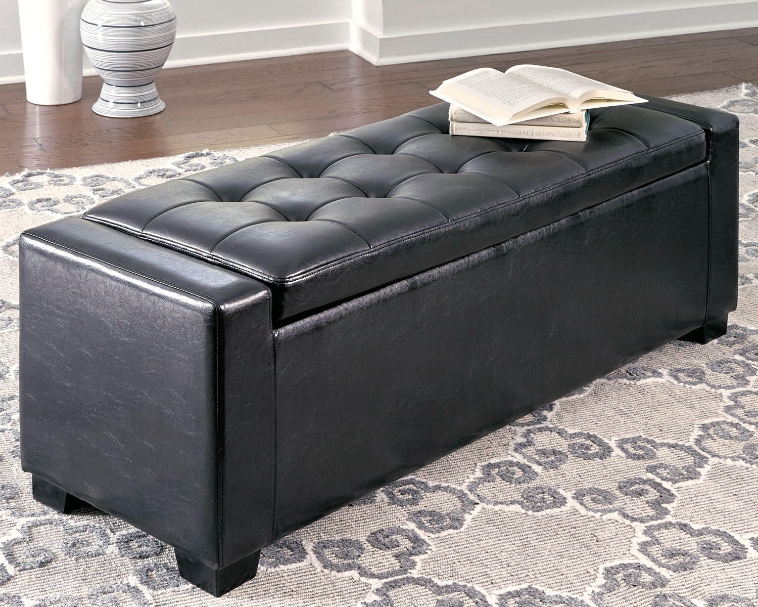 Signature Design by Ashley Contemporary Benches Upholstered Storage Bench  Black