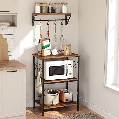 HOOBRO Bakers Rack with Floating Shelf, Microwave Stand with Shelves, Versatile