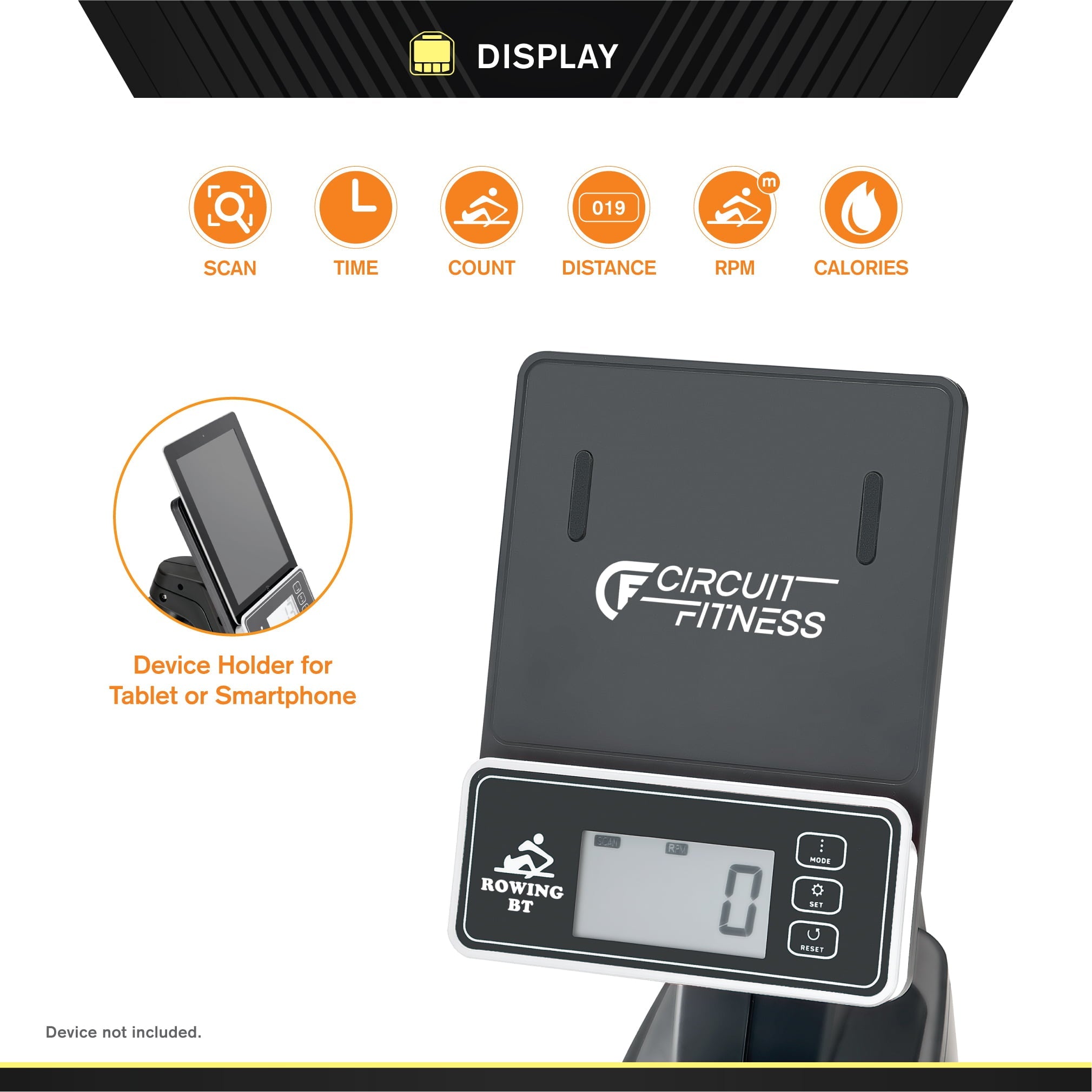 CIRCUIT FITNESS Deluxe Foldable Magnetic Rowing Machine with 8 Resistance Settings & Bluetooth AMZ-979RW-BT