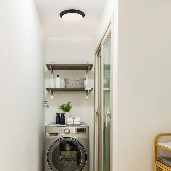 Stetson 11 in. 1-Light Satin Bronze Integrated LED Selectable CCT Ceiling Flush Mount with Frosted White Glass Diffuser