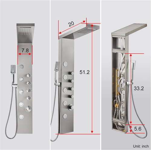 ROVOGO Shower Panel Tower, Rainfall Waterfall Shower Head, 5 Body Jets and 3-Fun