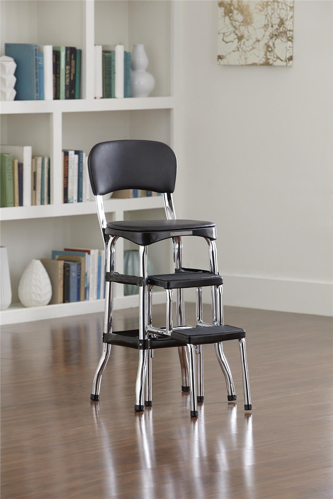 COSCO Stylaire Retro Chair + Step Stool with sliding steps, Black