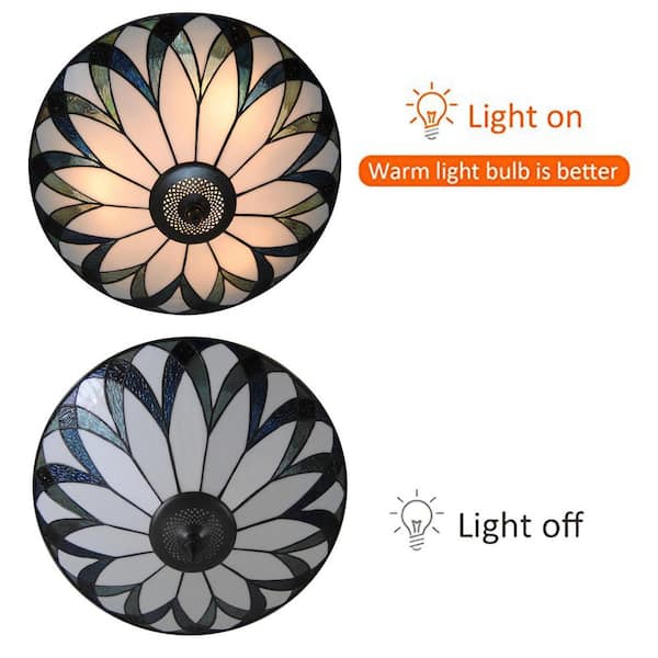 18 in. 3-Light Retro Elegant Stained Glass Flush Mount Ceiling Light