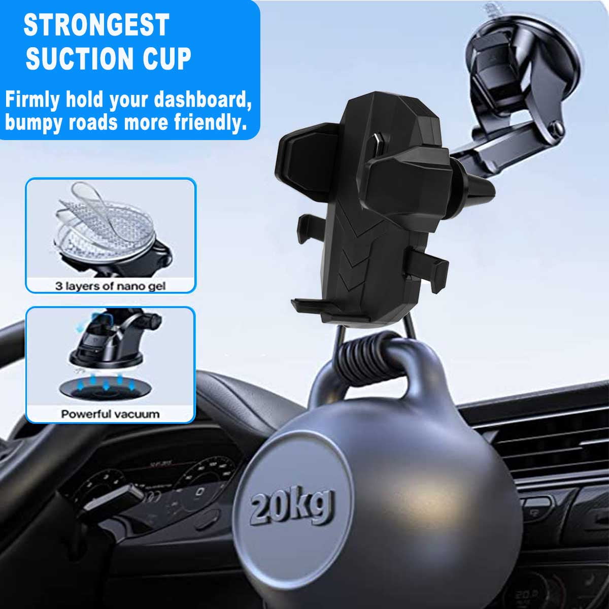 Car Phone Mount, Phone Holder for Car, Long Arm Suction Cup Phone Holder, Strong Universal Hands-Free Suction Cell Phone Holder, Car Phone Holder Mount for All Smartphone