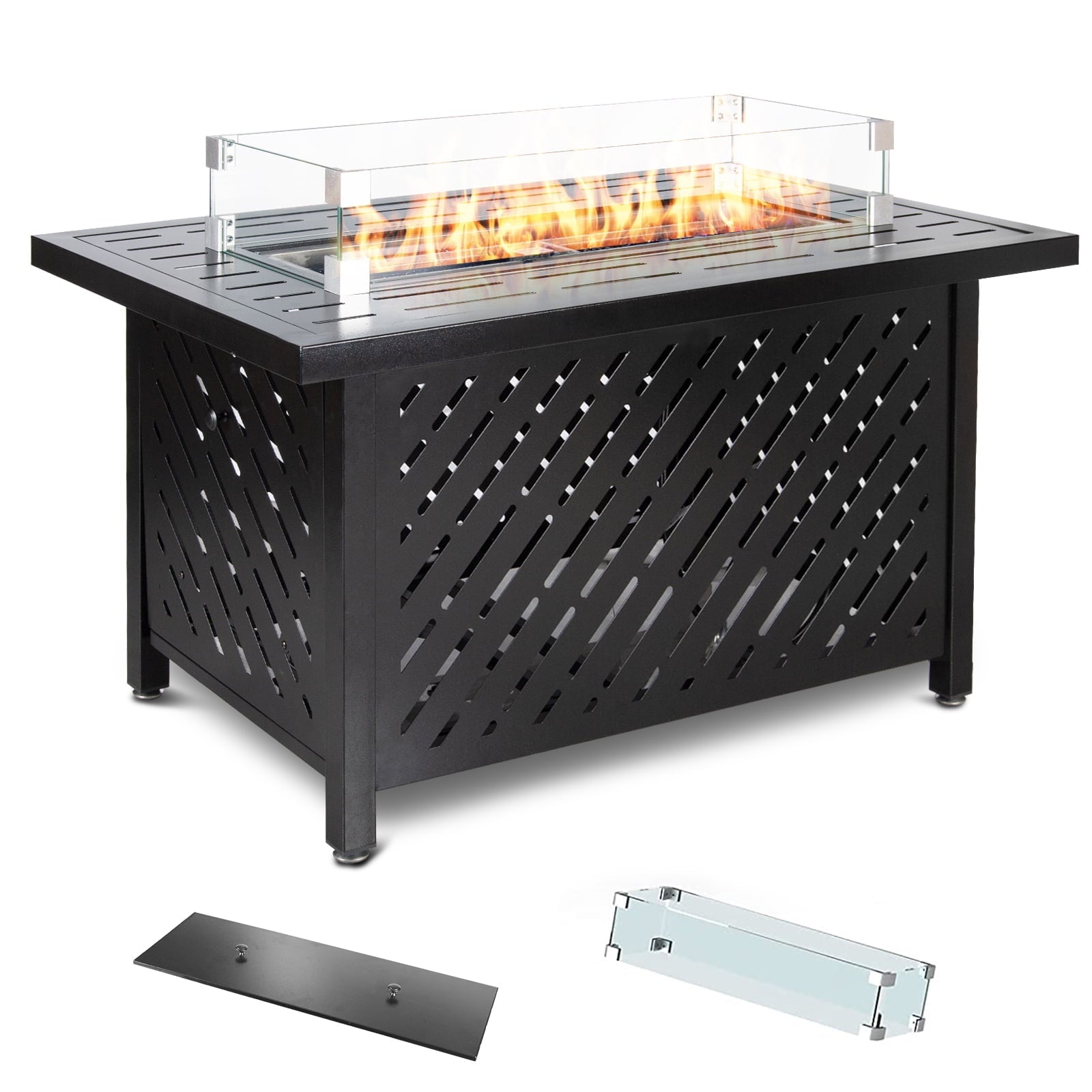 Polar Aurora Propane Fire Pit Table, 50,000 BTU Auto-Ignition Fire Pit with Wind Guard