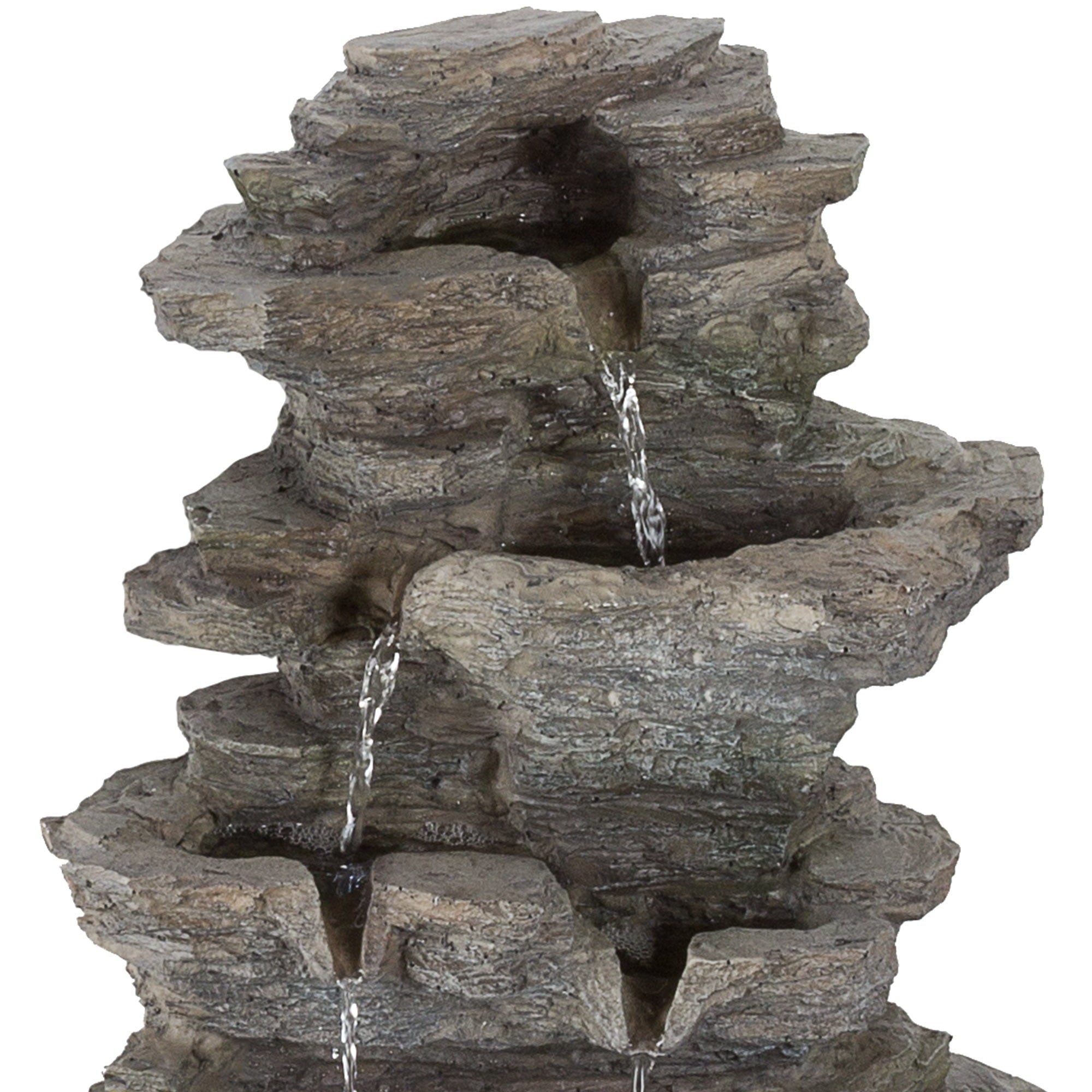 Tabletop Water Fountain with Cascading Rock Waterfall and LED Lights - Tiered Stone Table Fountain By Pure Garden