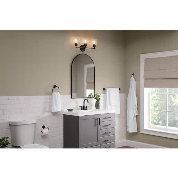 Elsmere 24 in. 3-Light Black Vanity Light, Towel Bar, Towel Ring, Toilet Paper Holder and Towel Hook Bath Set (5-Piece)