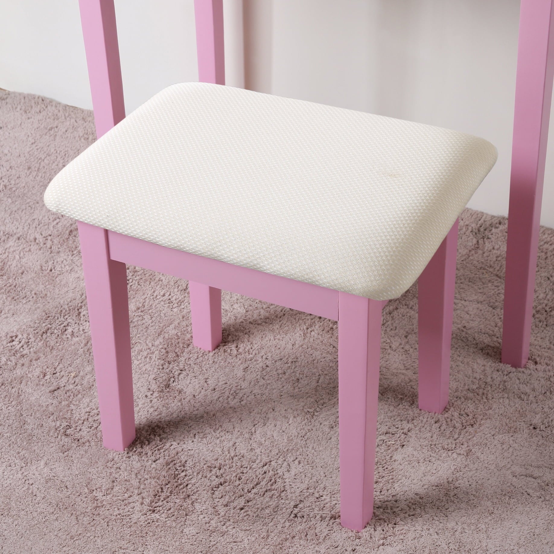 Roundhill Furniture Moniya Wood Vanity Table and Stool Set, Pink