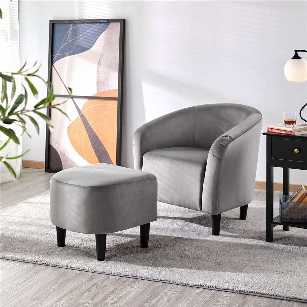 Topeakmart Velvet Accent Arm Chair and Ottoman Set, Gray