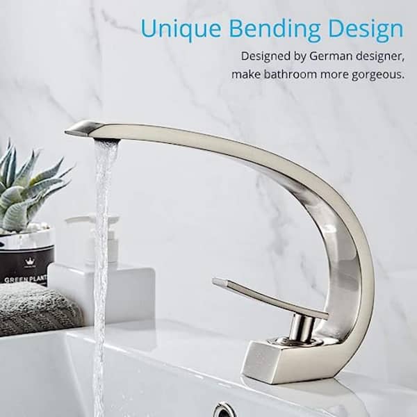 Brushed Gold Bathroom Sink Faucet with Supply Hose, Unique Design Single Handle Single Hole Lavatory Faucet,