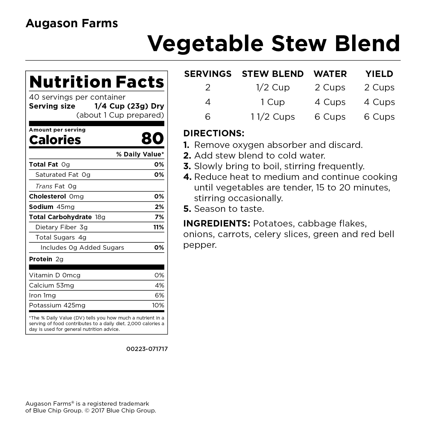 Augason Farms Vegetable Stew Blend 2 lbs .5 oz No. 10 Can