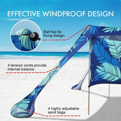 easierhike Beach Sunshade with Side Wall Shade Windproof Design,Sun Leaves