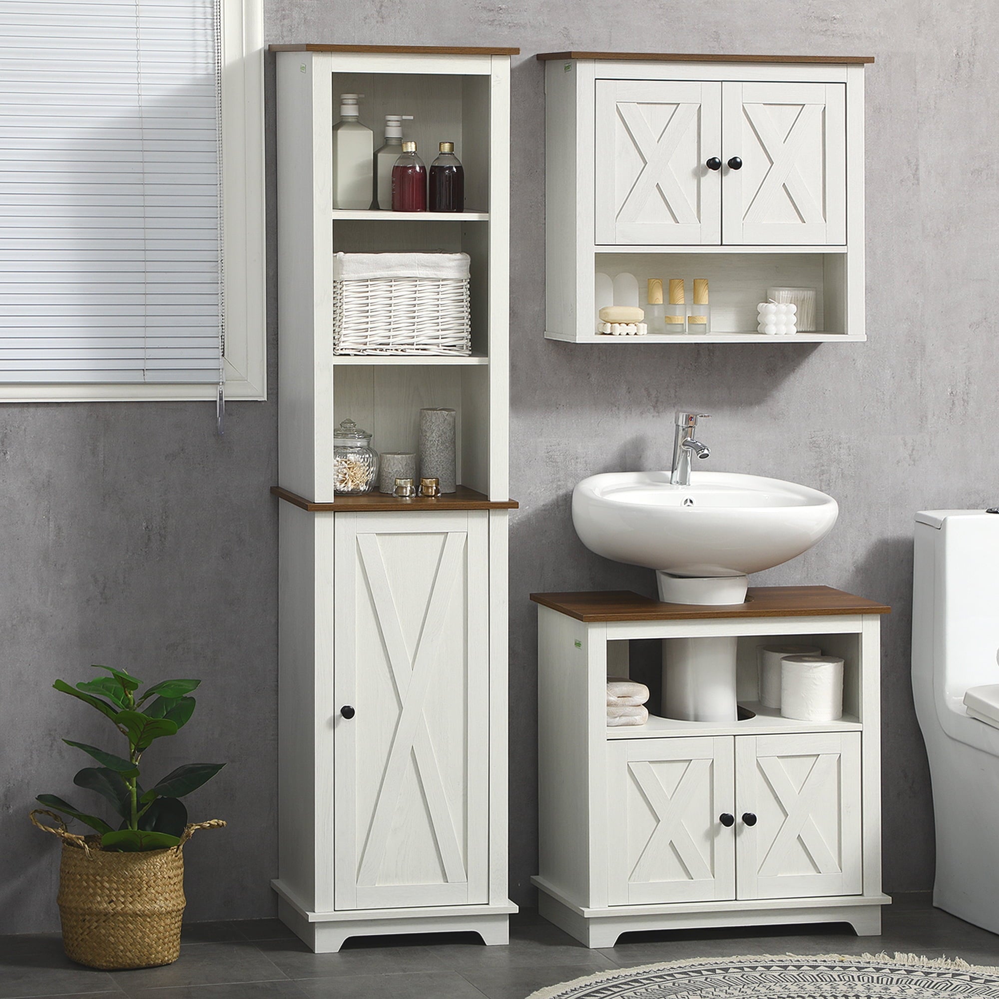 kleankin Slim Bathroom Storage Cabinet Freestanding Linen Tower