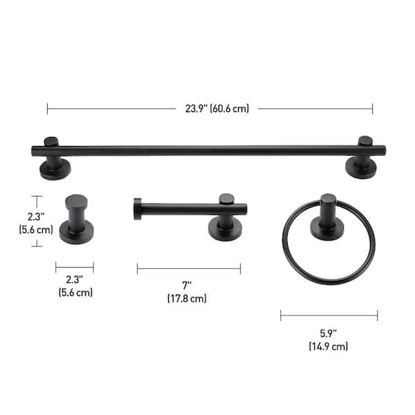 Brooklyn 24 in. 3-Light Matte Black Vanity Light with Bath Set (5-Piece)