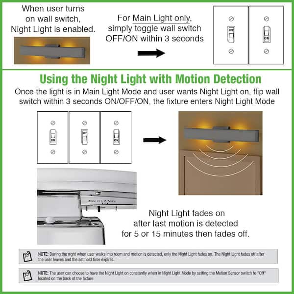 Collier Heights 24 in. Chrome Curved Selectable LED Bathroom Vanity Light Bar Flush Mount with Night Light Feature