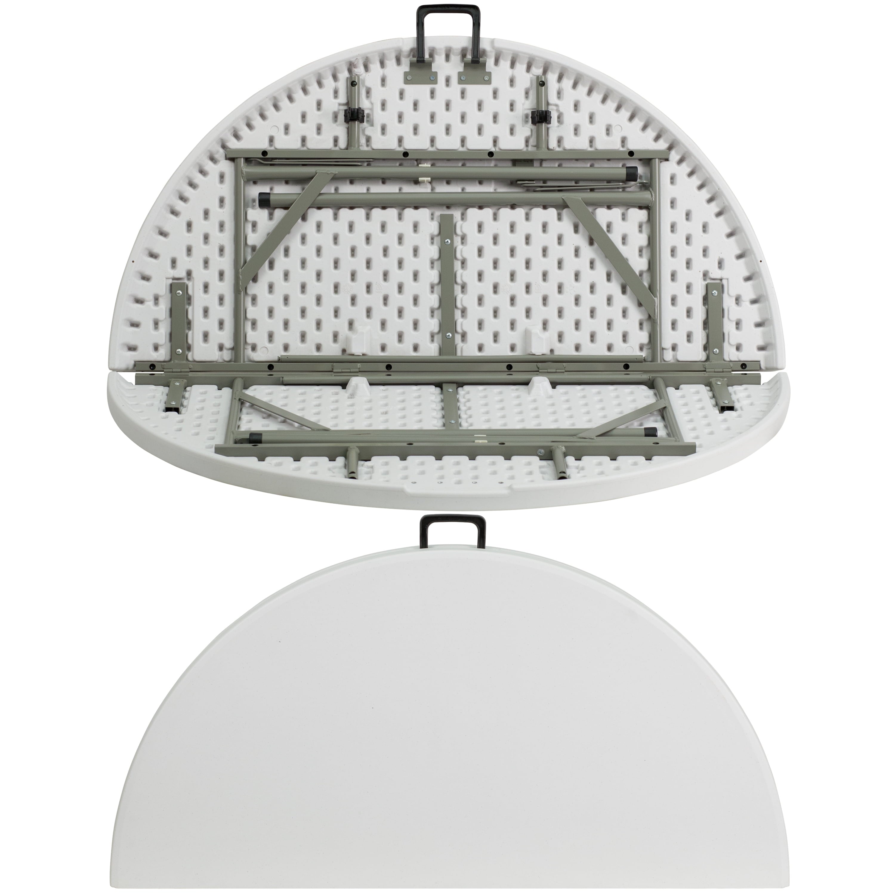 Emma + Oliver 4-Foot Round Bi-Fold Granite White Plastic Event Folding Table with Handle