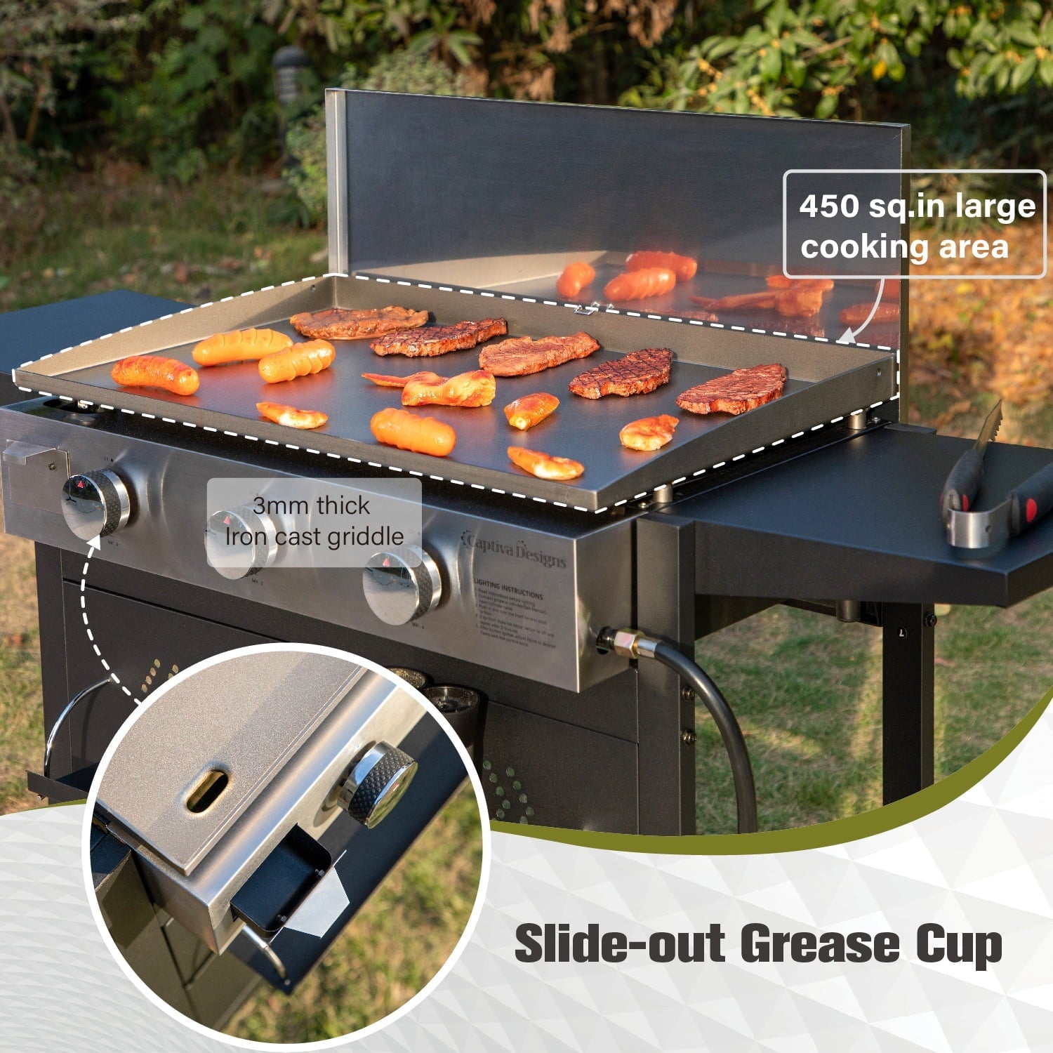 MF Studio Outdoor Griddle Propane Gas Grill  33,000 BTU Flat Top Grill with 3 Burners
