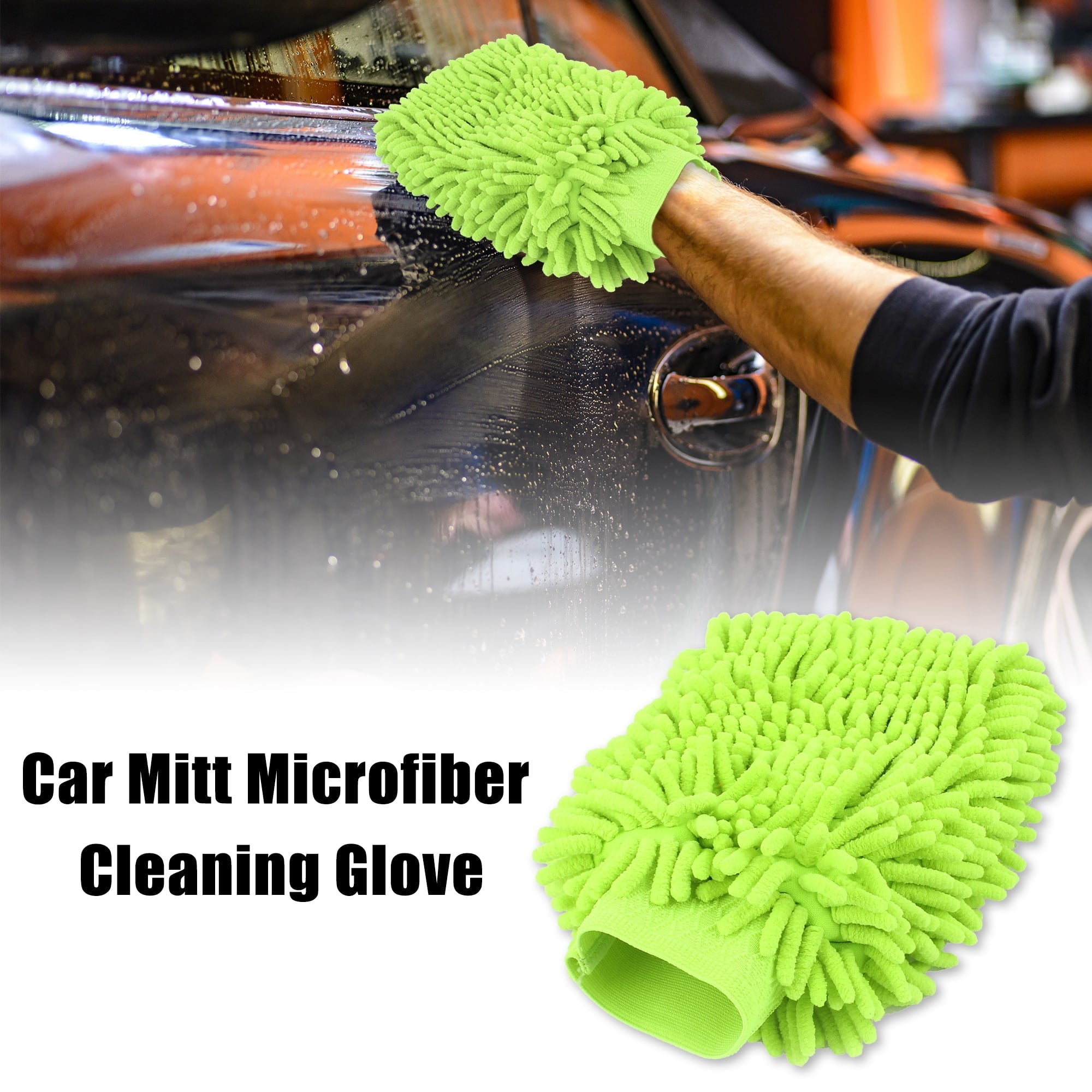 Durable Practical Microfiber Car Wash Glove Mitt Anti Scratch Fluorescent Green