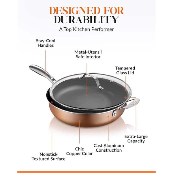 5.5 qt. Aluminum Cast Textured Coating Non-Stick Deep Saute Pan with Glass Lid and Helper Handle