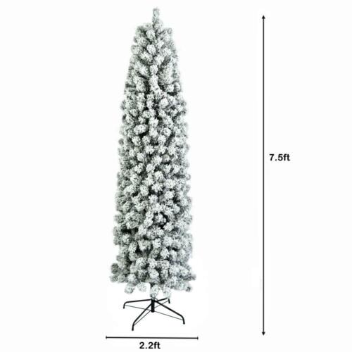 Artificial Pencil Christmas Tree 7.5-foot Snow Flocked Branches Holiday Indoor