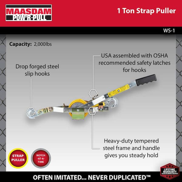 2,000 lb. 1-Ton Capacity 12 ft. Max Lift 10:1 Leverage Web Strap Puller Come Along Tool