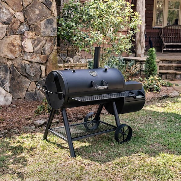 Longhorn Reverse Flow Offset Charcoal Smoker Grill in Black with 1,060 sq. in. Cooking Space