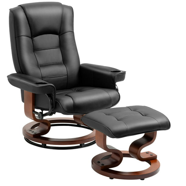 AVAWING Recliner Chair - Vibration Massage, Faux Leather, Ottoman, Swivel - Black