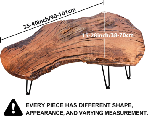 Live Edge Coffee Table, Natural Living Room Coffee Table with Clear Lacquer Fini