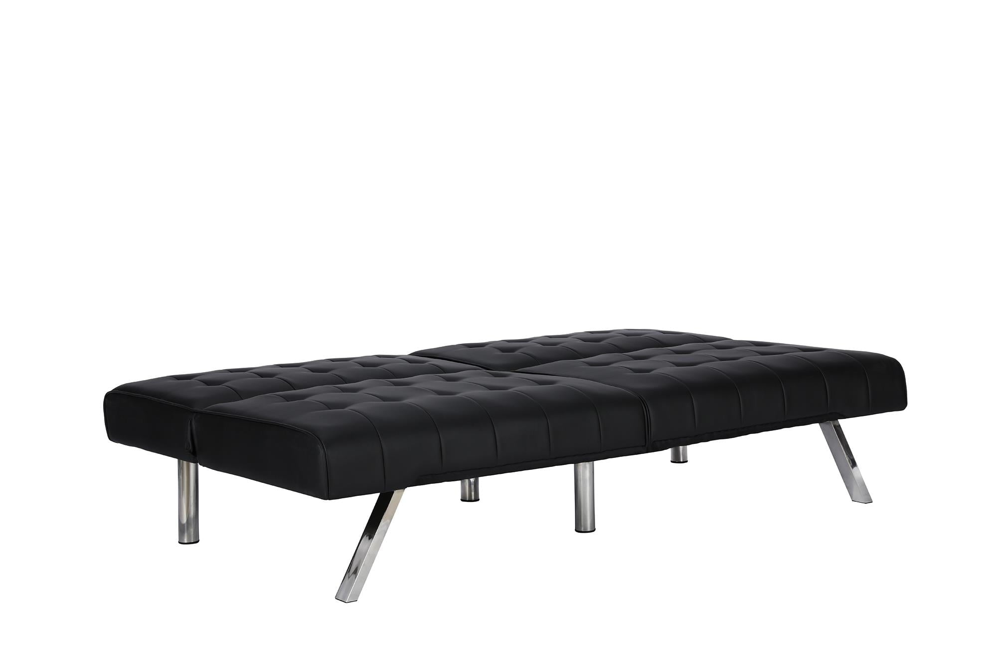 River Street Designs Emily Convertible Tufted Futon Sofa, Black Faux Leather