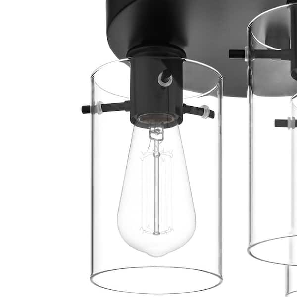 Regan 11.75 in. 3-Light Matte Black Flush Mount with Clear Glass Shades