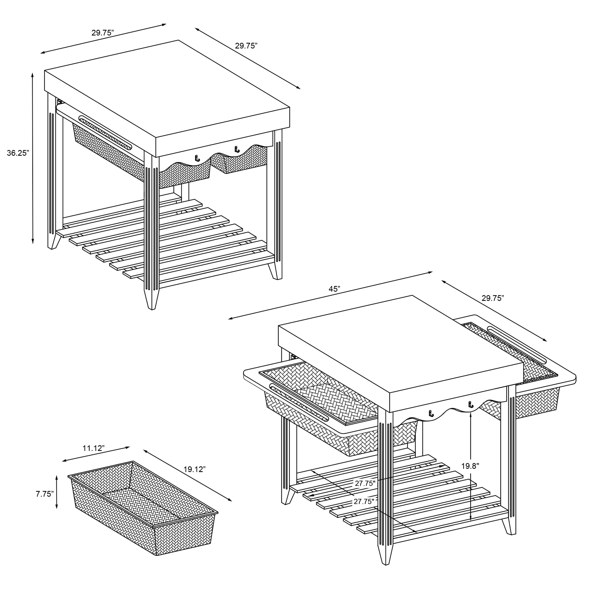 Kolton Square Kitchen Island, Black and Natural with Butcher Block Top