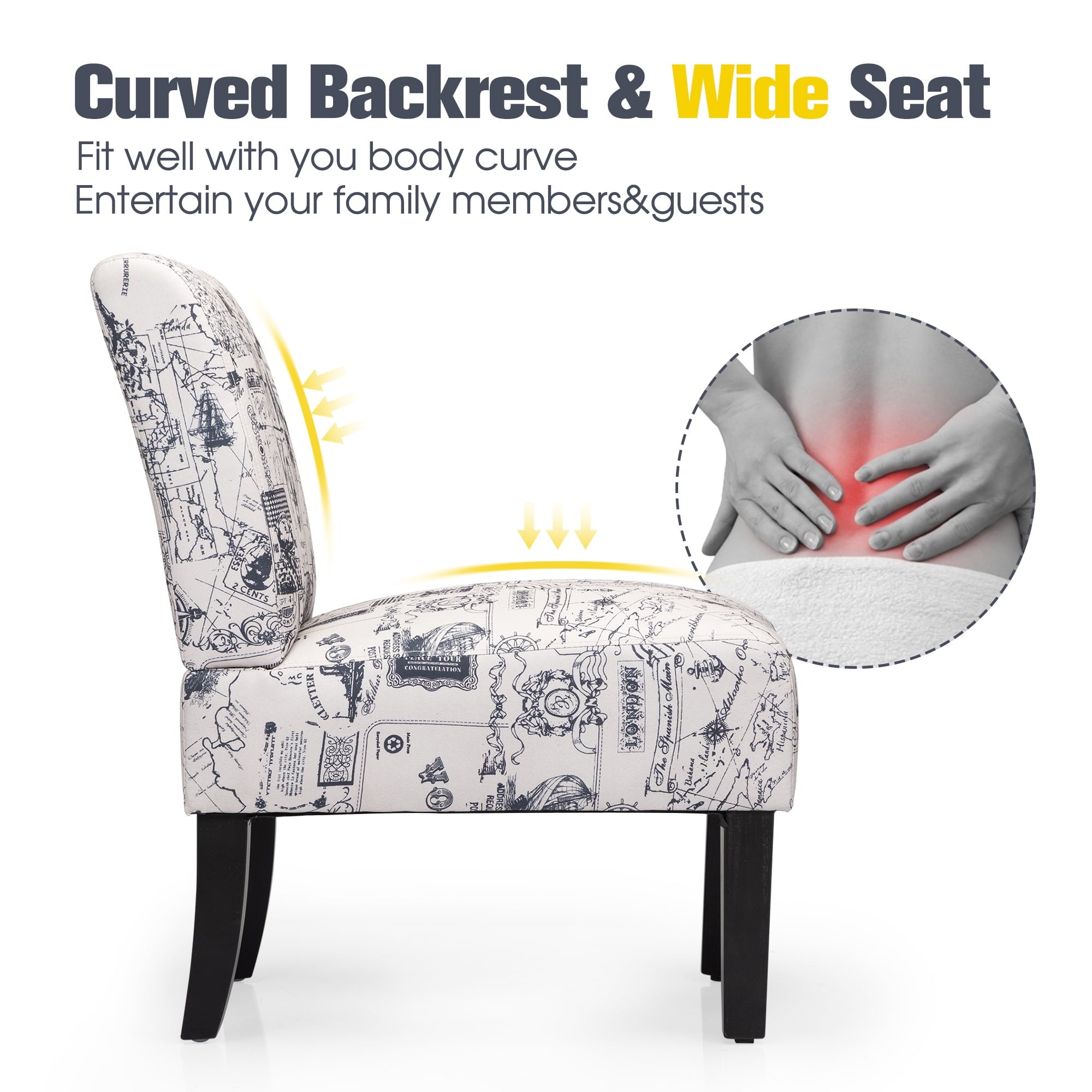 Jaxpety Armless Accent Leisure Chair, Slipper Chair Upholstered Single Sofa, Gray Letter Print