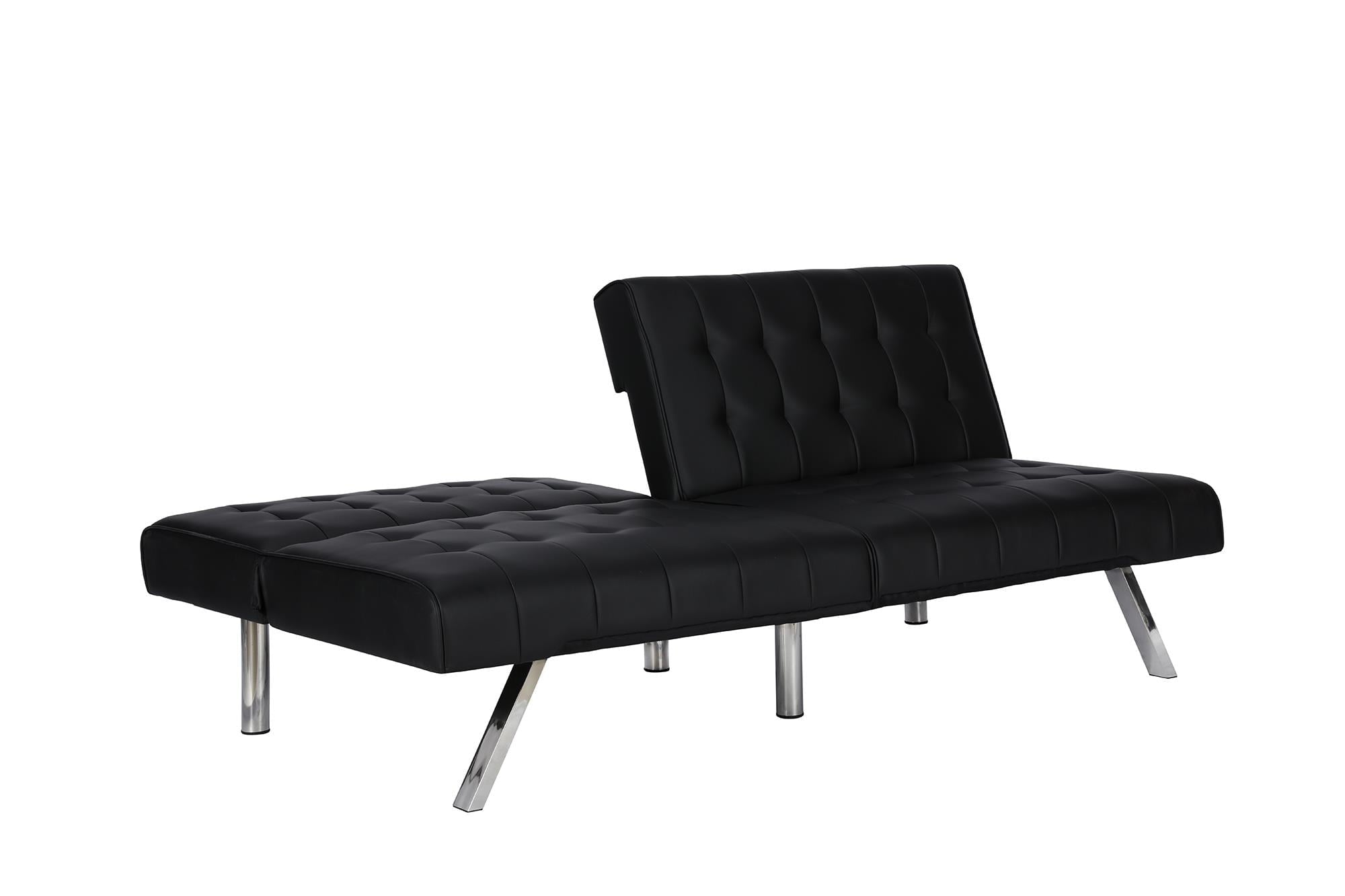 River Street Designs Emily Convertible Tufted Futon Sofa, Black Faux Leather