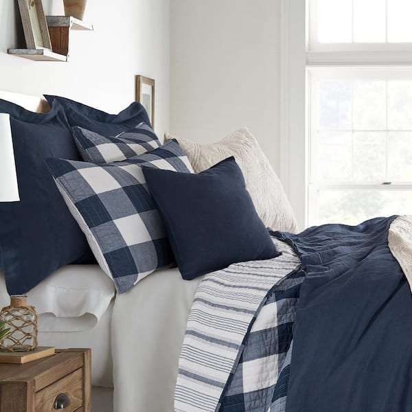 Washed Linen Navy 20 in. x 20 in. Throw Pillow Cover Set of 2