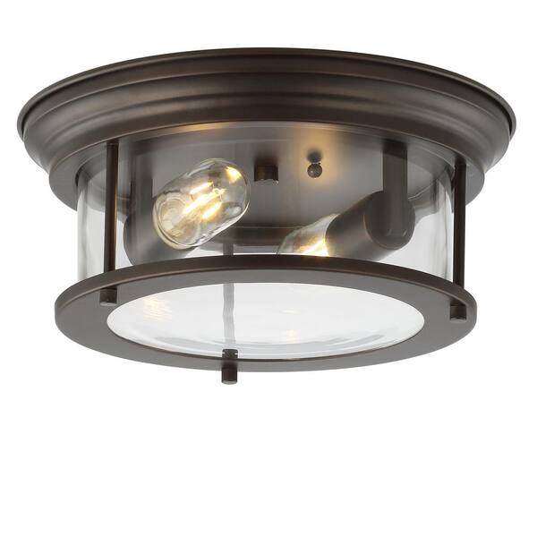 Lauren Oil Rubbed Bronze 13.25 in. Metal/Glass LED Flushmount