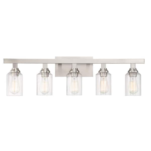 Chicago 35.75 in. 5-Light Brushed Polished Nickel Finish Vanity Light with Seeded Glass