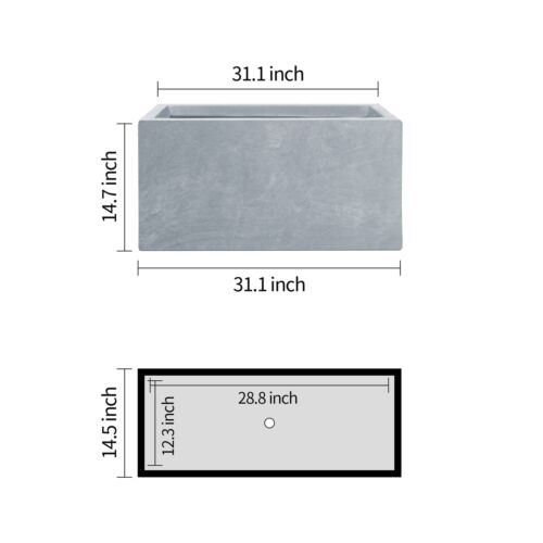 Kante RF0104B-C60611 Lightweight Concrete Modern Long Low Outdoor, Large Plan...