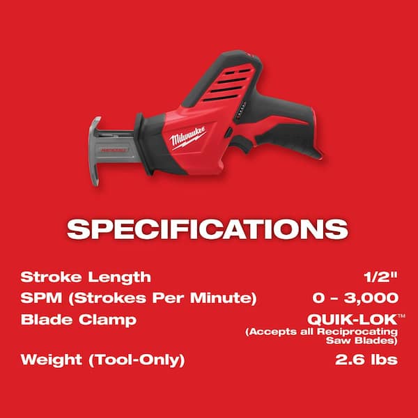 M12 12V Lithium-Ion HACKZALL Cordless Reciprocating Saw Kit with One 1.5Ah Battery, Charger and Tool Bag