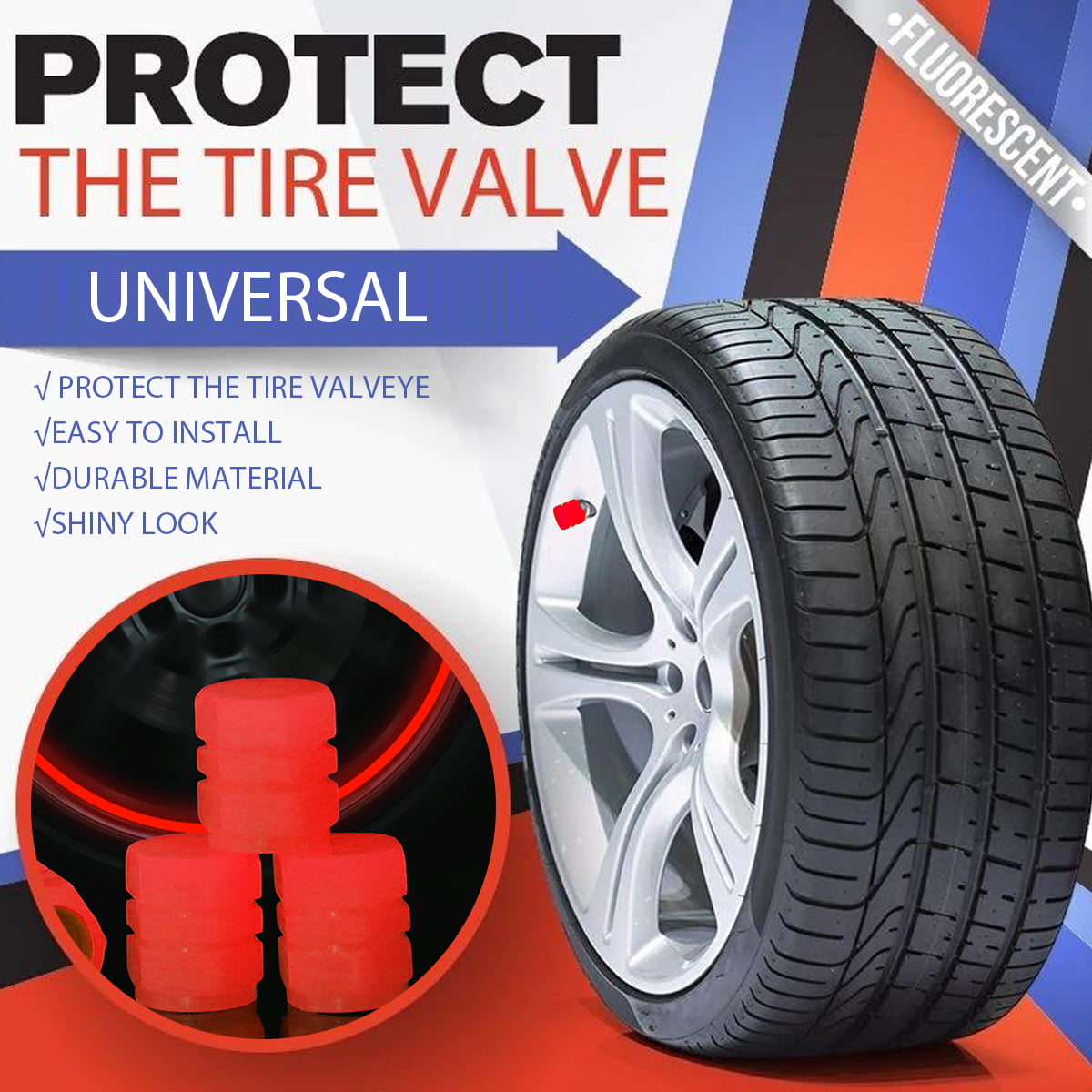 Glowing Tire Valve Stem Caps - Universal Tyre Valve Stem Caps with Light in Dark, Leakproof Seal (12pcs)