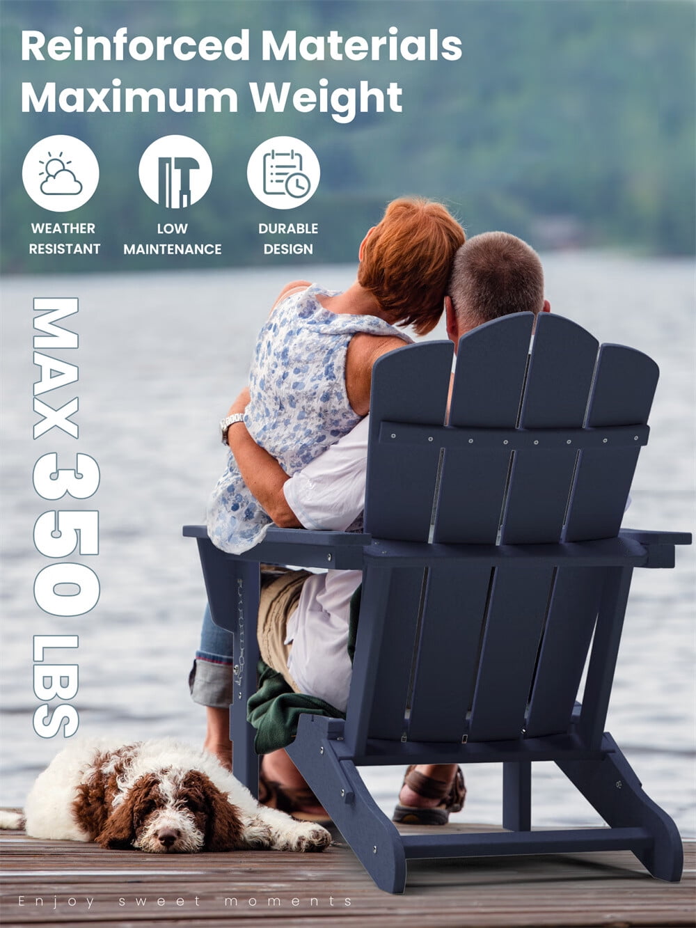 VOUA Folding Adirondack Chair Resin Outdoor Patio Furniture, Blue