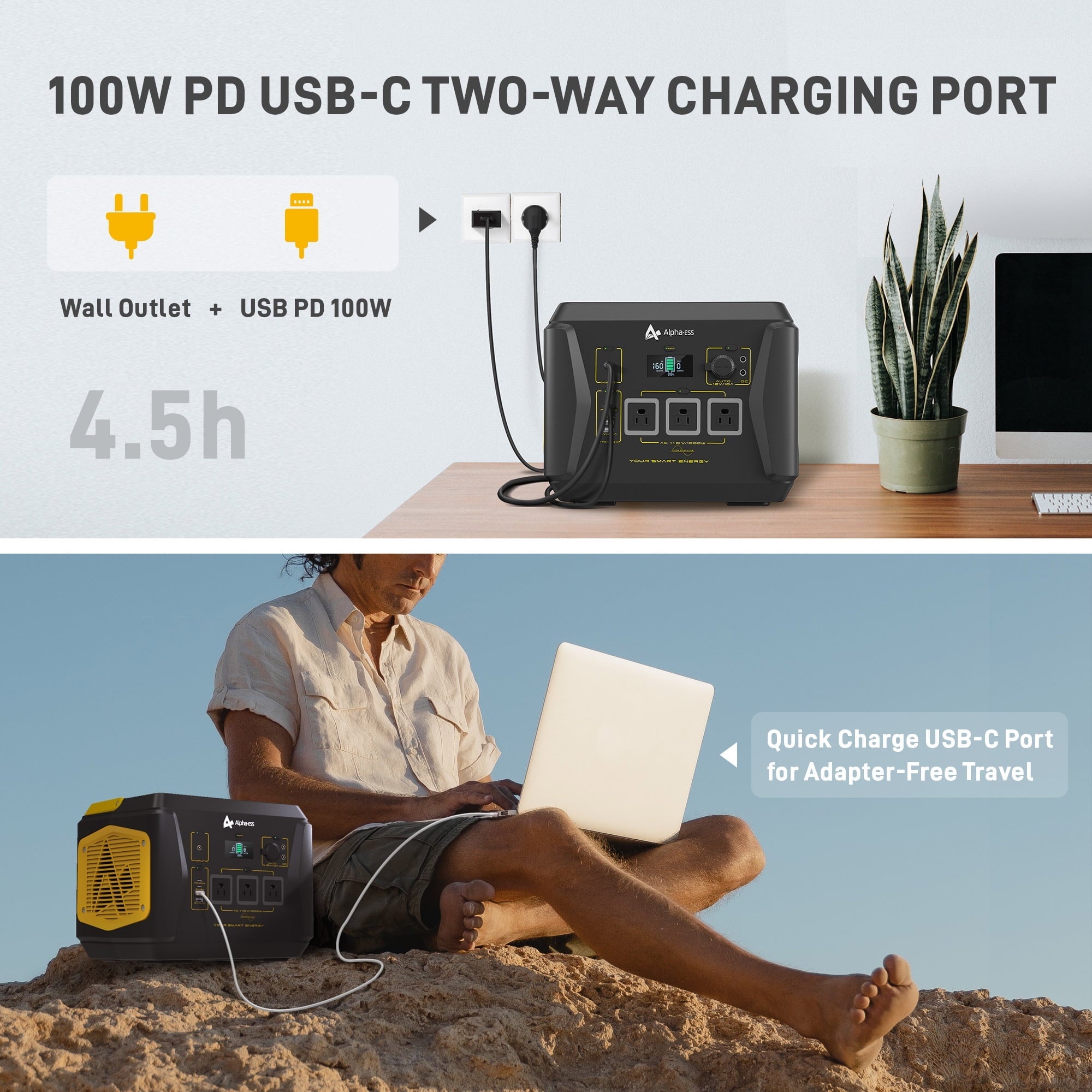 AlphaESS Portable Power Station 1000W, 1036Wh Solar Generator with 1000W AC Outputs (2000W Peak), Backup Power for Outdoor Camping, Home Use, Emergency