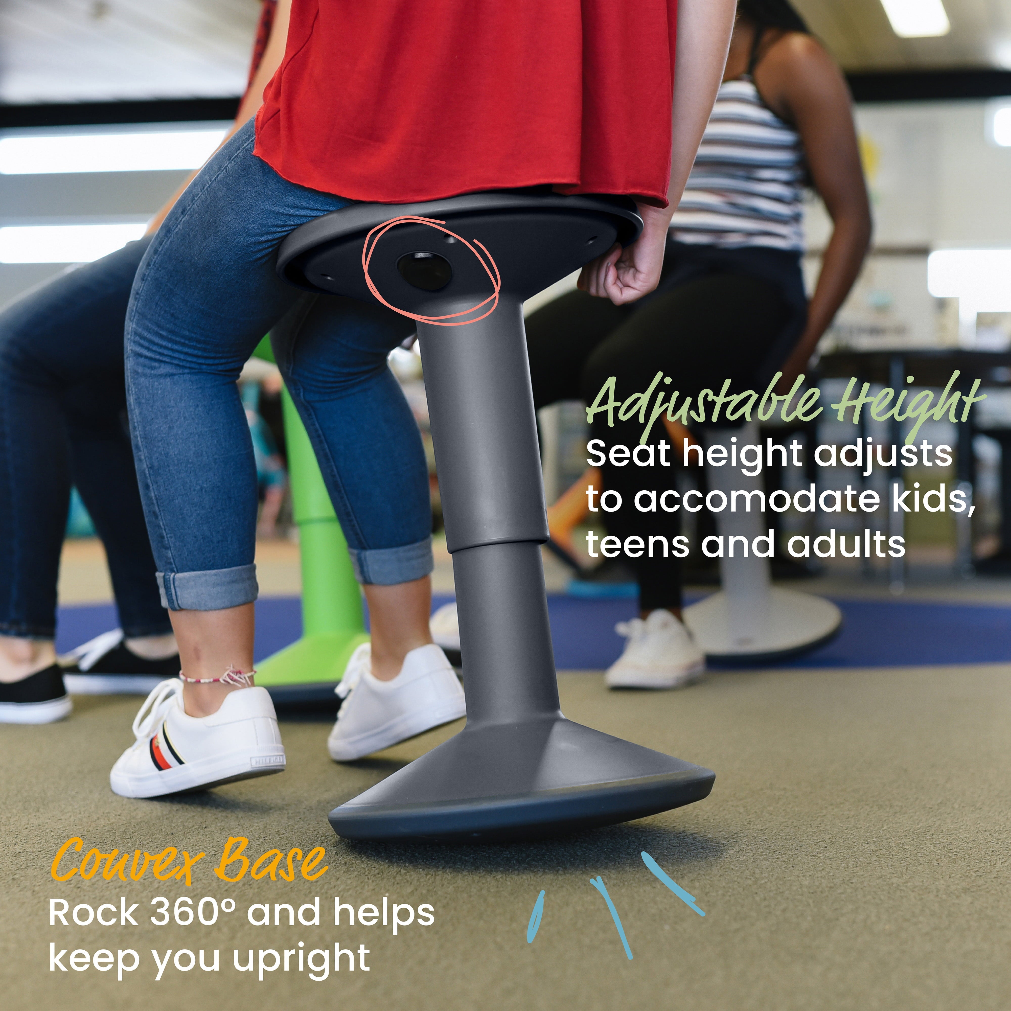 ECR4Kids SitWell Wobble Stool, Adjustable Height, Active Seating, Grey