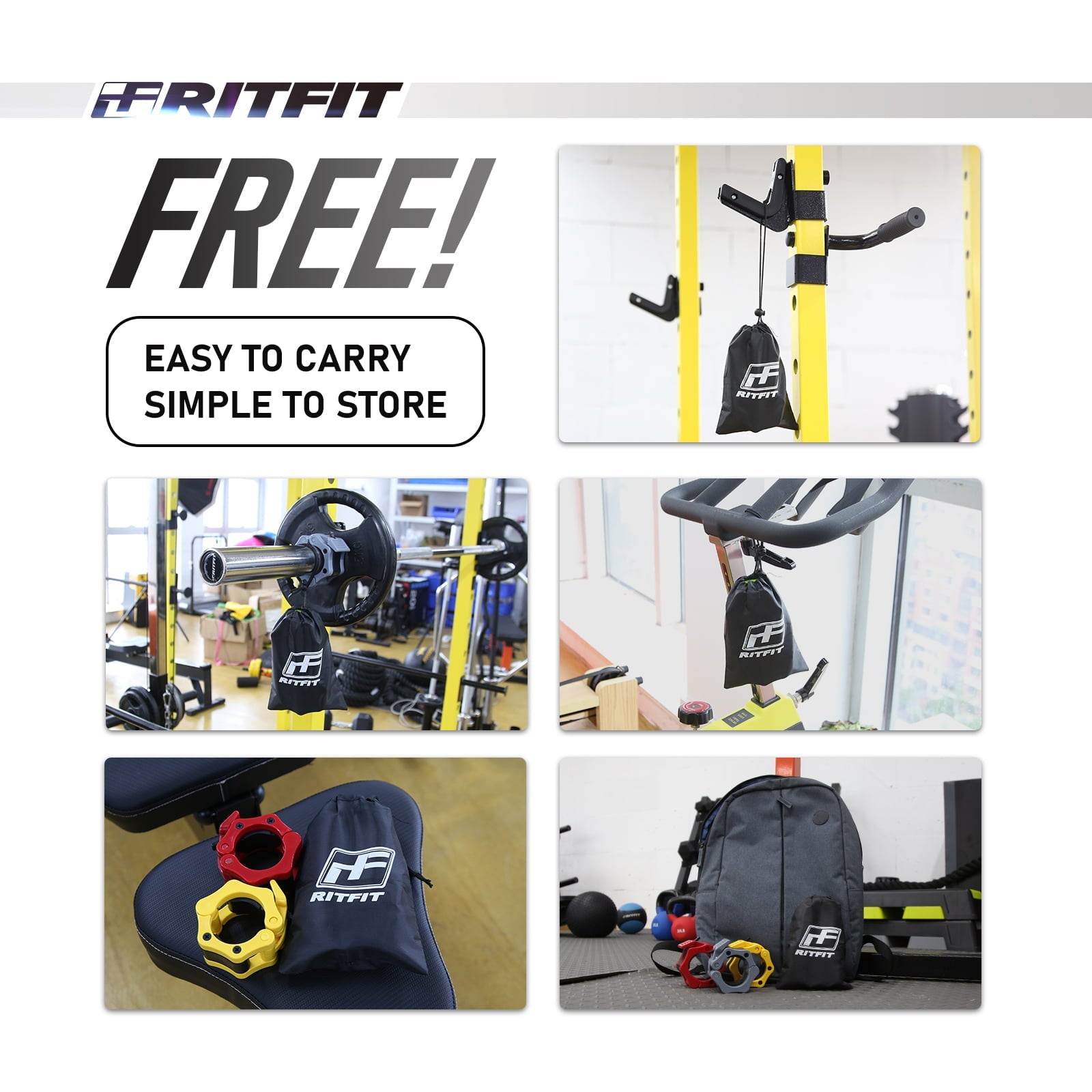 RitFit 2 In. Olympic Barbell Clips Set of 2, Barbell Clamps with ABS Locking and Quick Release and Carry Bag(Green)