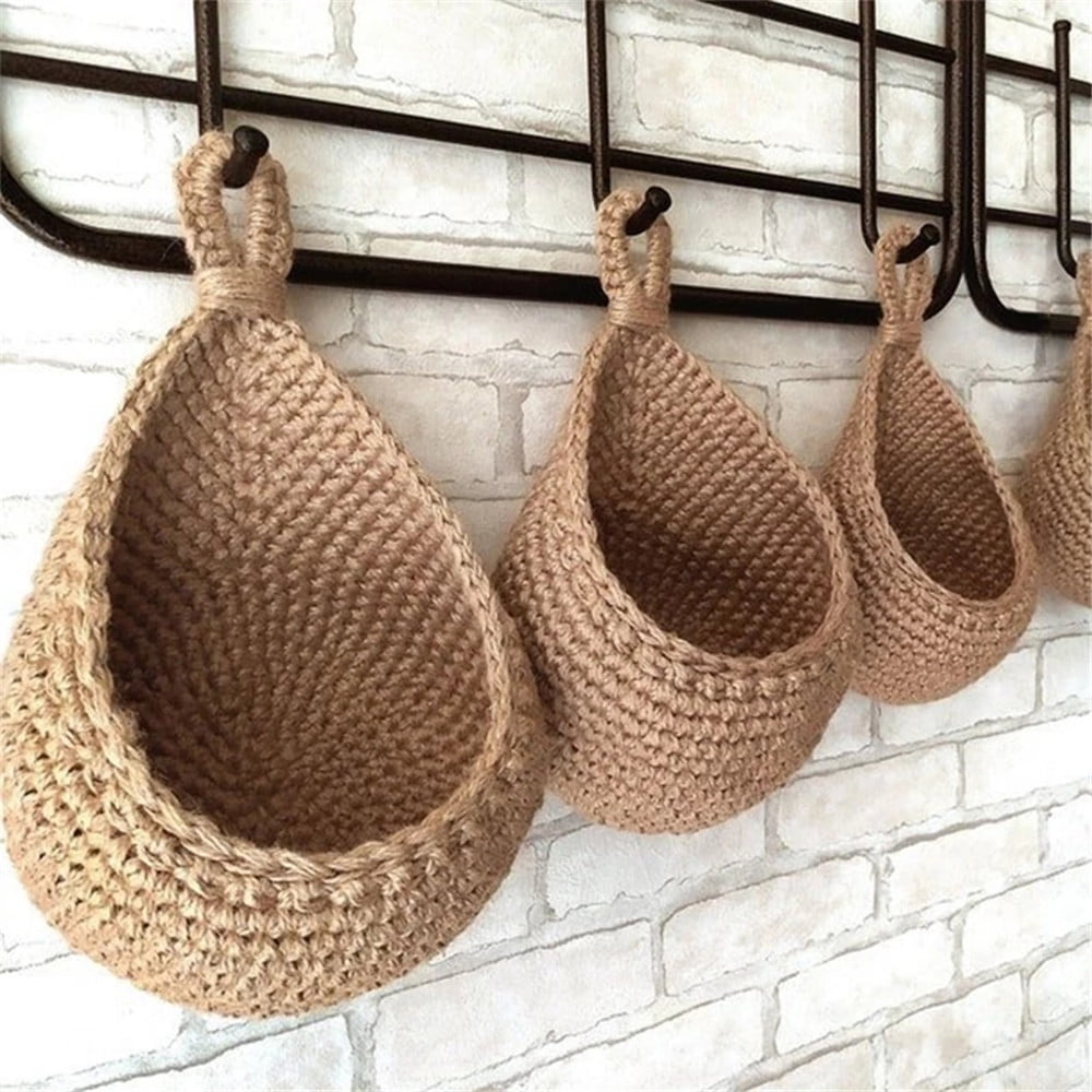 Hanging Wall Vegetable Fruit Baskets, Jute Hanging Basket, Wall Planters, Teardrop Hanging Basket, Kitchen Hanging Storage, Farm House Basket, by Aousthop