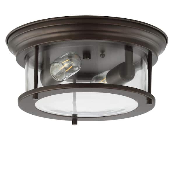 Lauren Oil Rubbed Bronze 13.25 in. Metal/Glass LED Flushmount