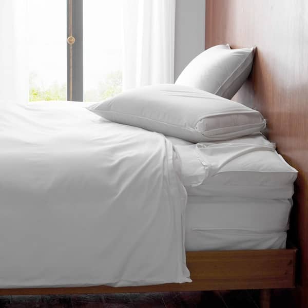 Legends Hotel 16 in. White Organic Cotton Sateen Twin XL Mattress Protector