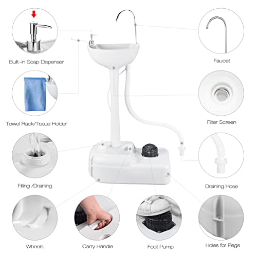 Portable Hand Wash Stand Camping Sink with Soap Dispenser & Towel Holder Water Capacity Hand Washing Station Safe HDPE for Outdoor Events,Gatherings & Worksite