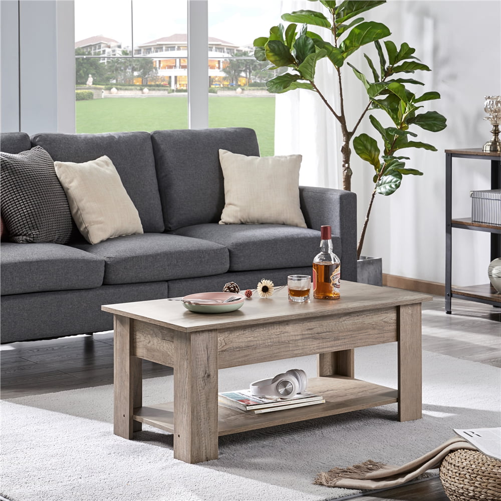 SMILE MART Modern Lift Top Rectangular Wood Coffee Table with Hidden Compartment & Storage, Gray