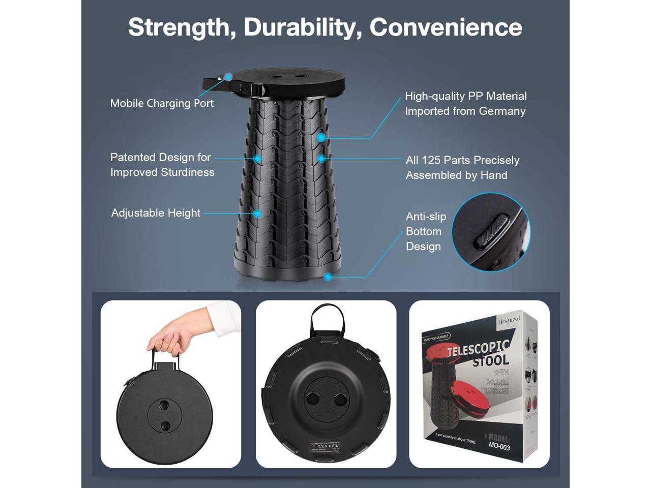 Retractable Telescopic Camping Stool with Mobile Charger