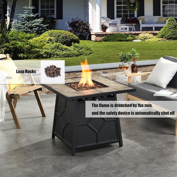 28-inch Steel Propane Gas Fire Pit Table 40,000 BTU Square Gas Firepits with Lid and Lava Rock in Gray